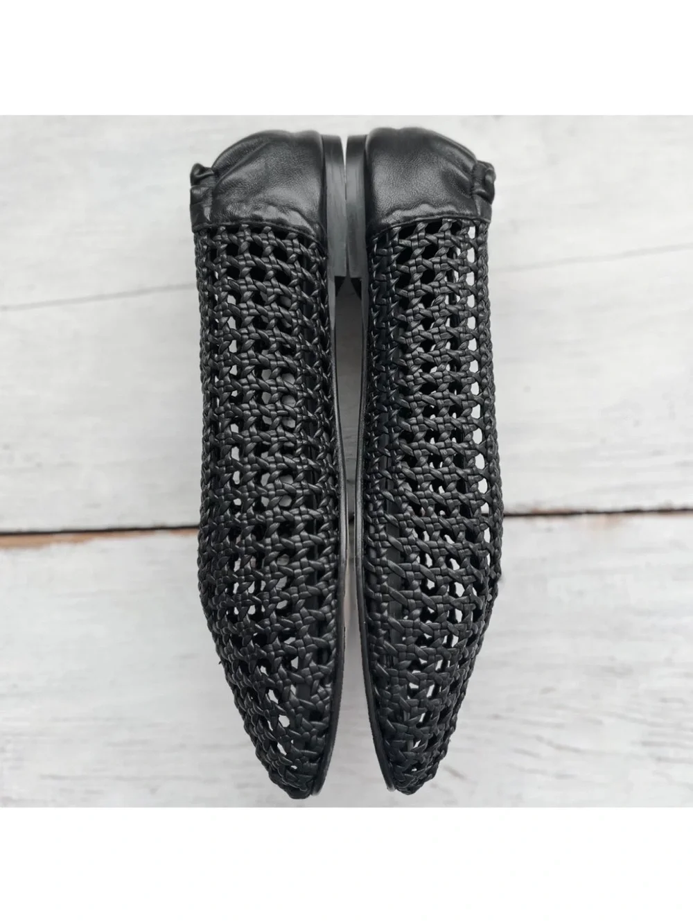 Freda Salvador Riley Open Weave sz9 Ballet Flats 90s Woven Black Calf $398 Spain
